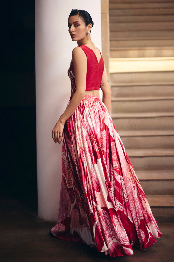 Red Magnolia Top With Pink Dreamwave Skirt