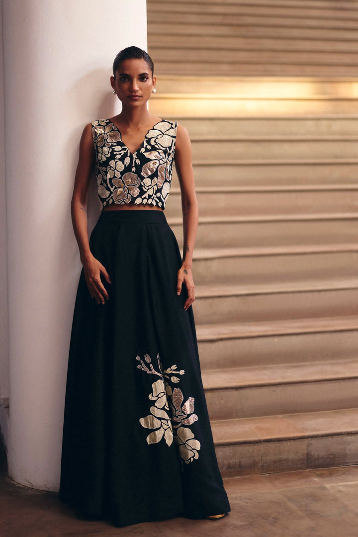 Black Florette Top With Skirt