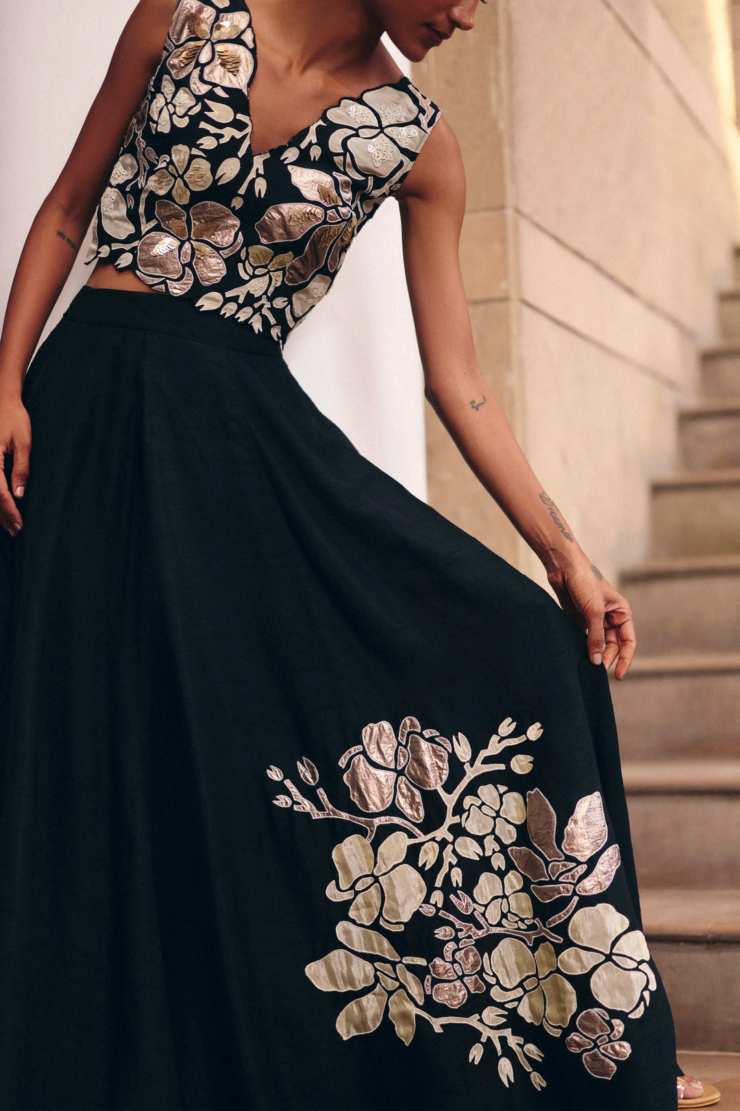 Black Florette Top With Skirt