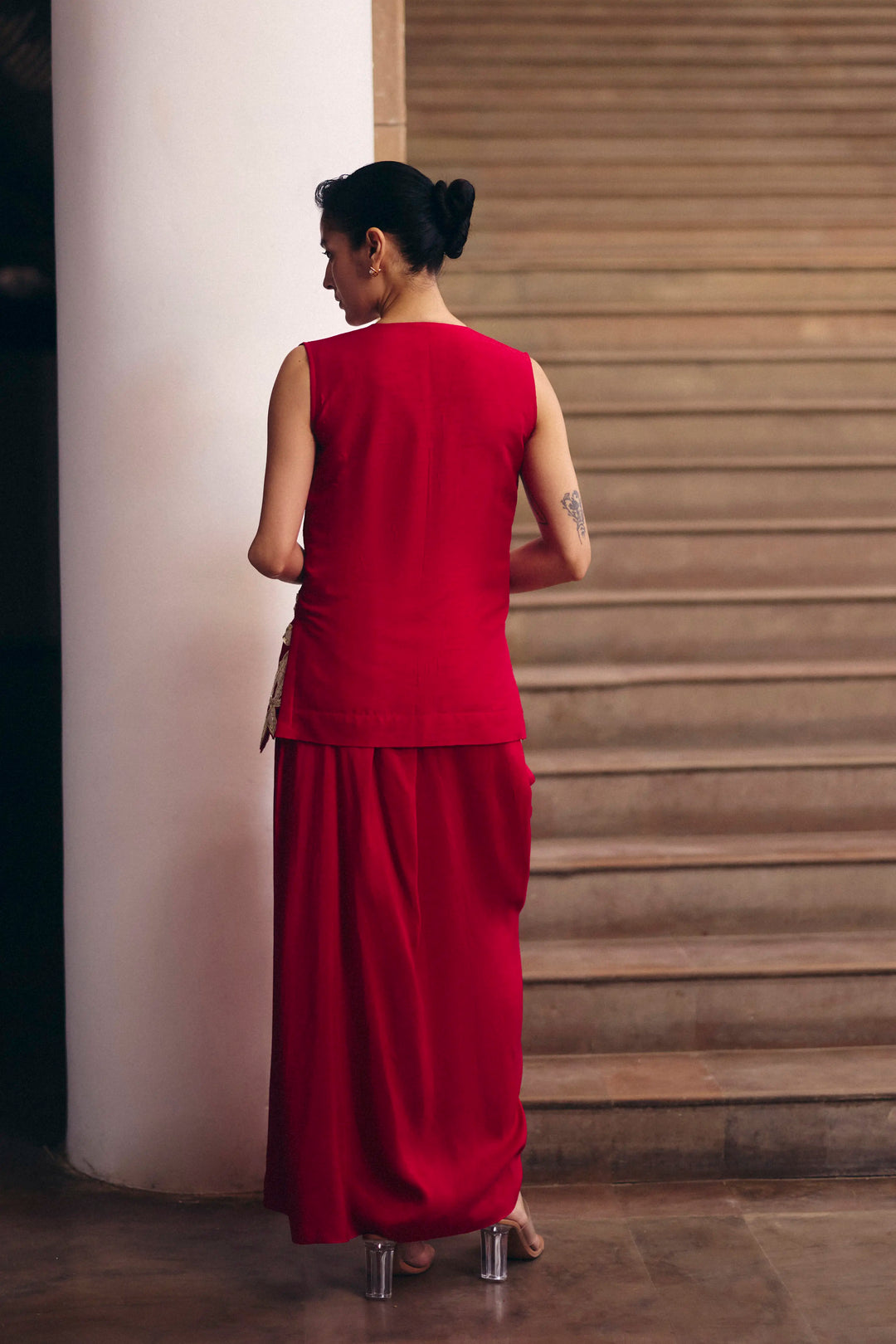 Red Magnolia Jacket With Slit Skirt