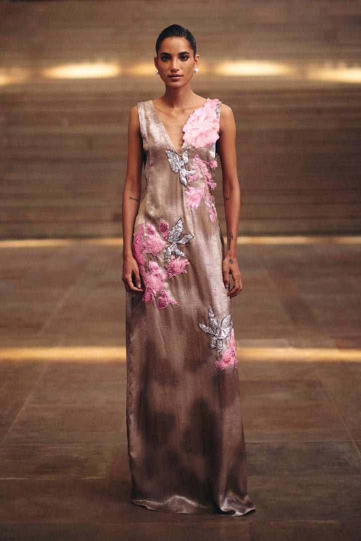 Copper Shimmer Pink Jacquard Dress