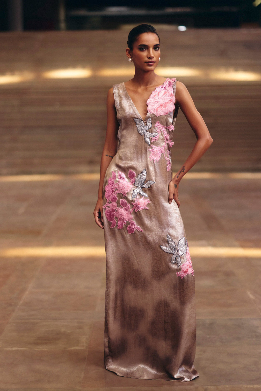 Copper Shimmer Pink Jacquard Dress