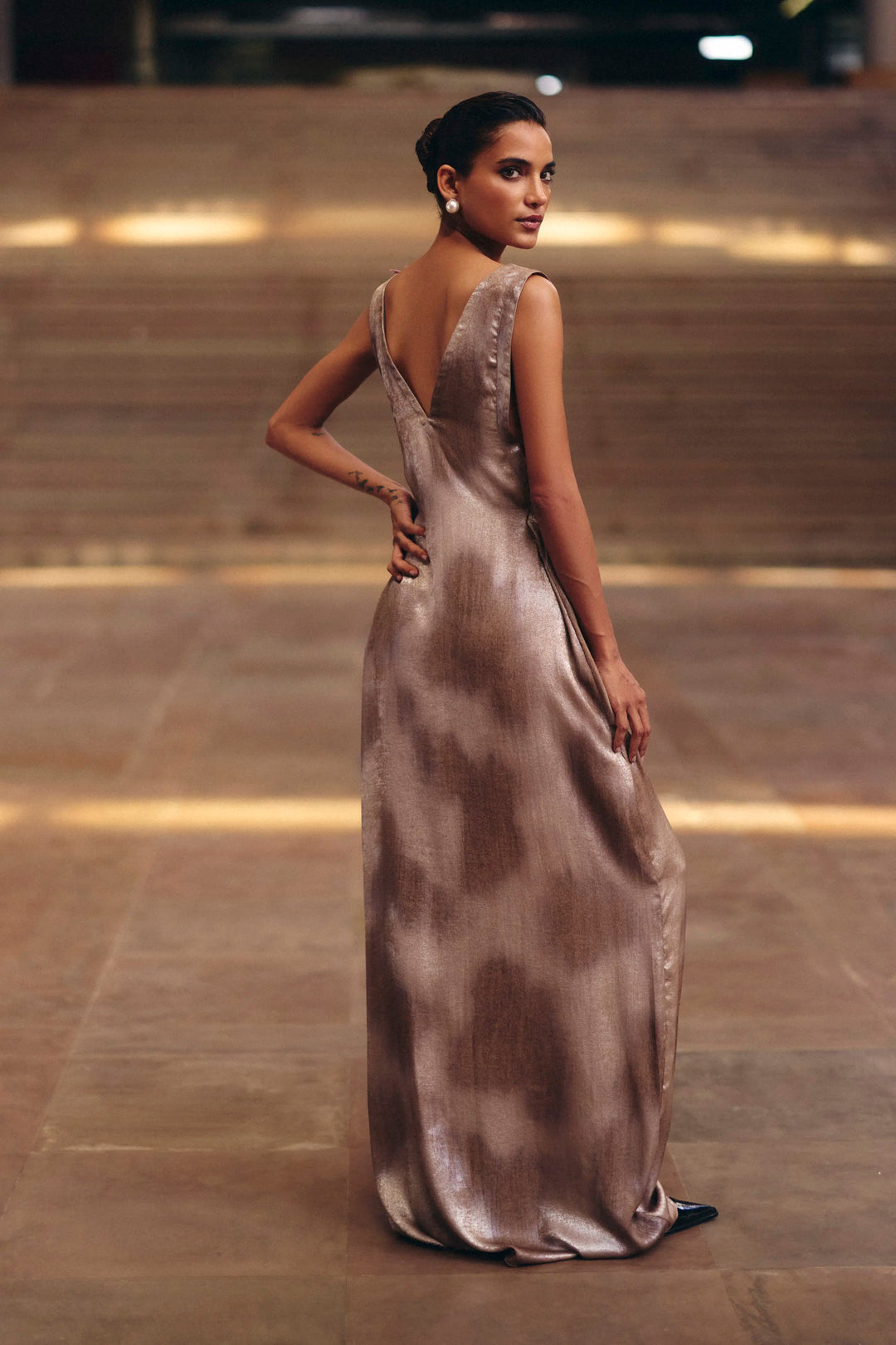 Copper Shimmer Pink Jacquard Dress