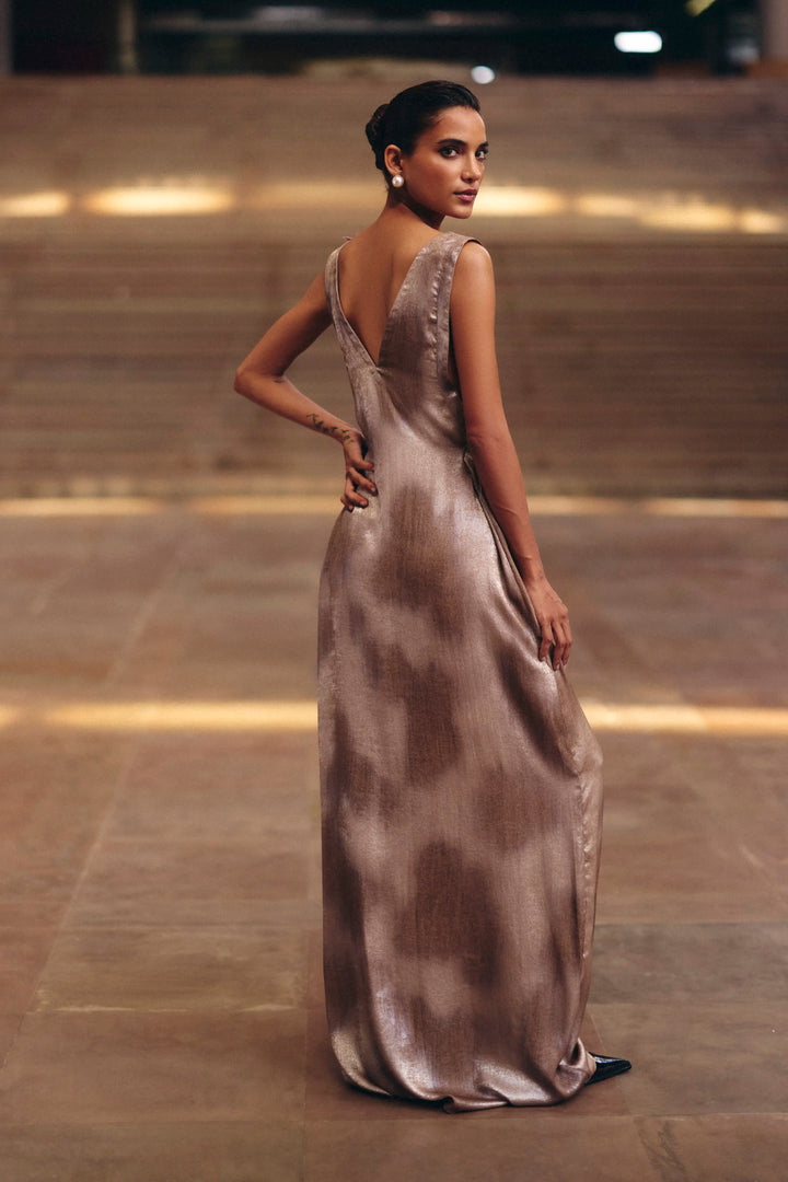 Copper Shimmer Pink Jacquard Dress