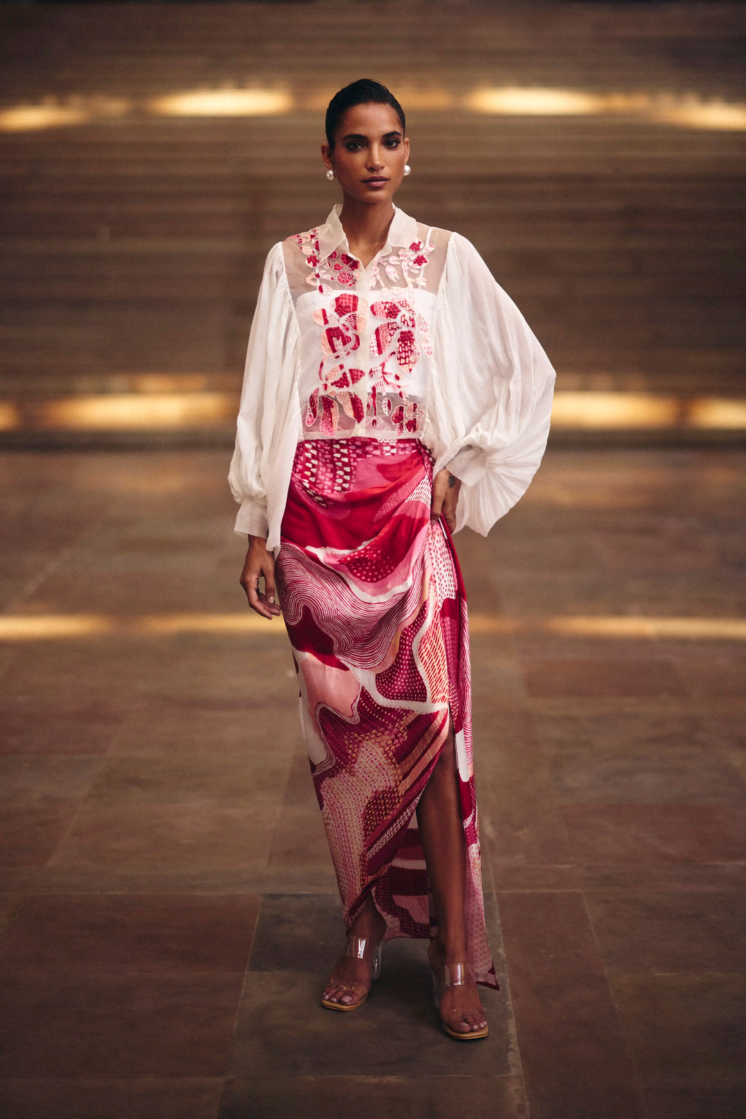 Pink Dreamwave Crop Shirt With Slit Skirt
