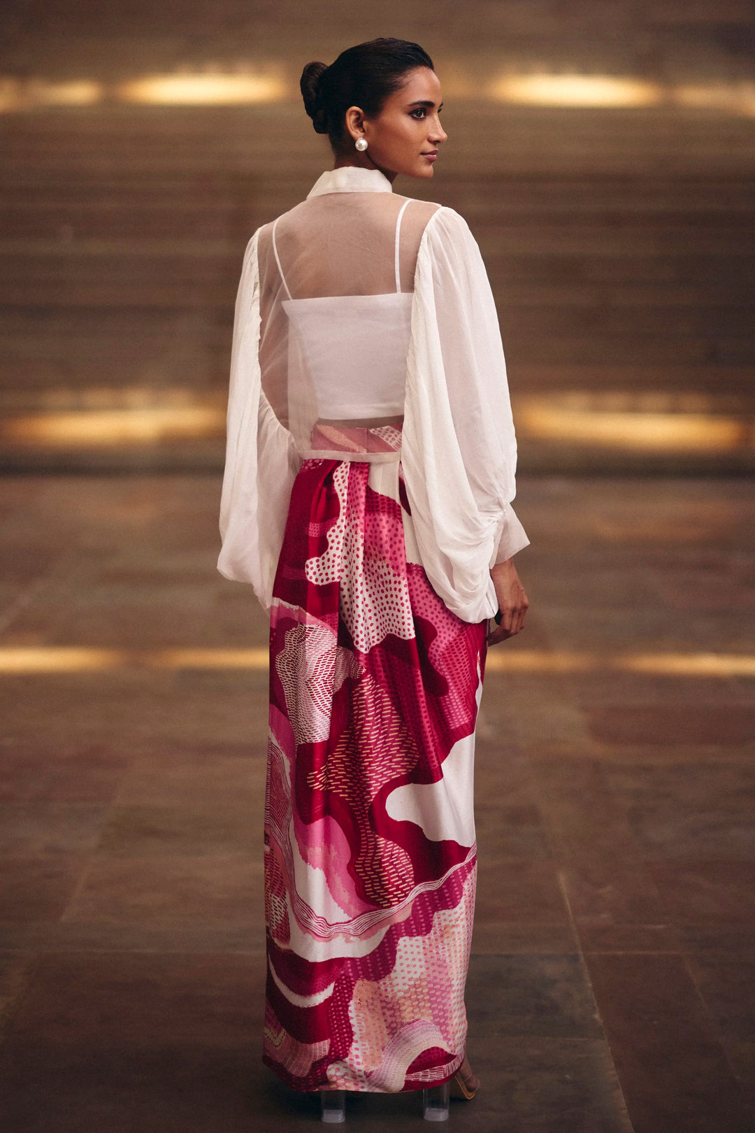 Pink Dreamwave Crop Shirt With Slit Skirt