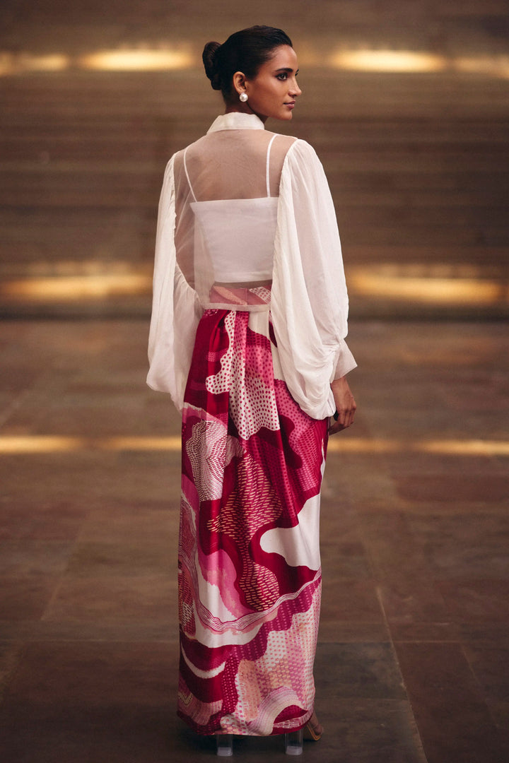 Pink Dreamwave Crop Shirt With Slit Skirt