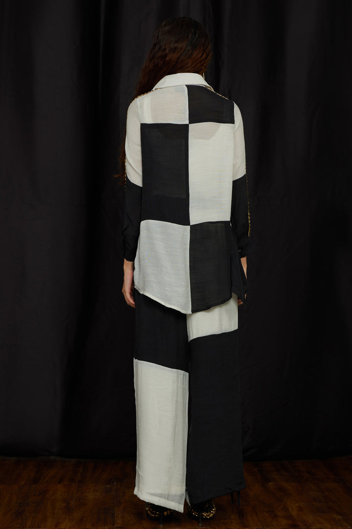 Black & white panelled jhalar shirt set
