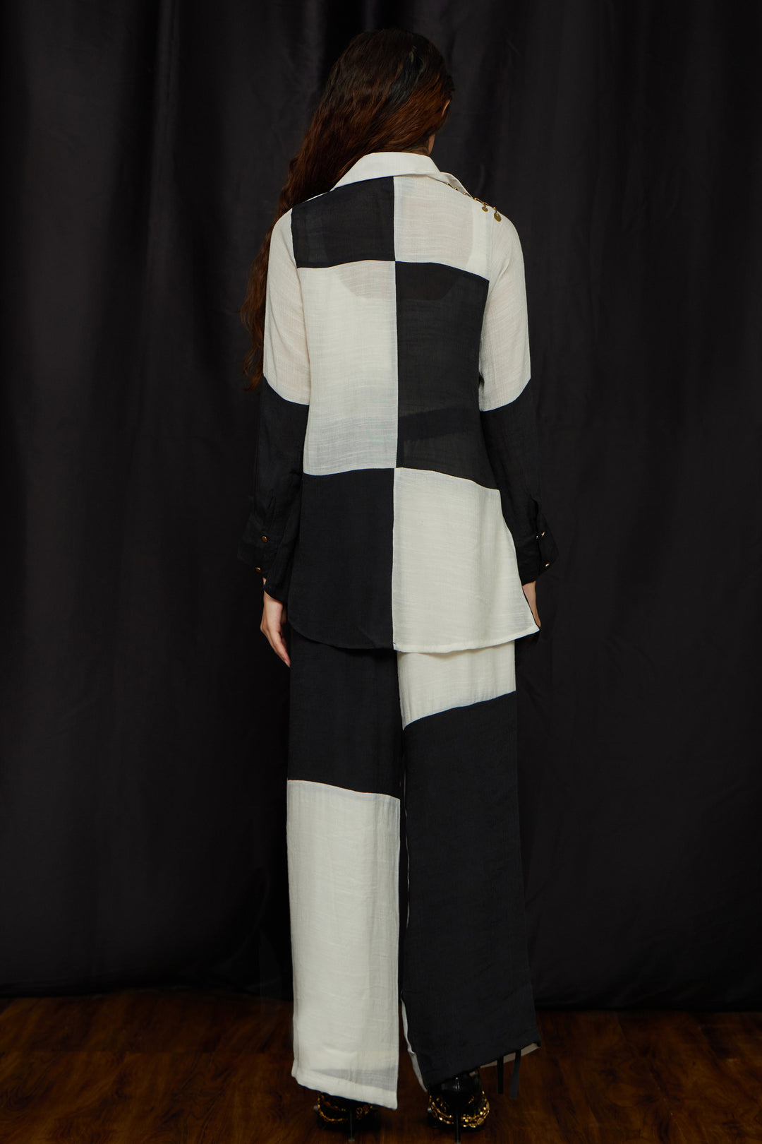 Black & white panelled shirt set
