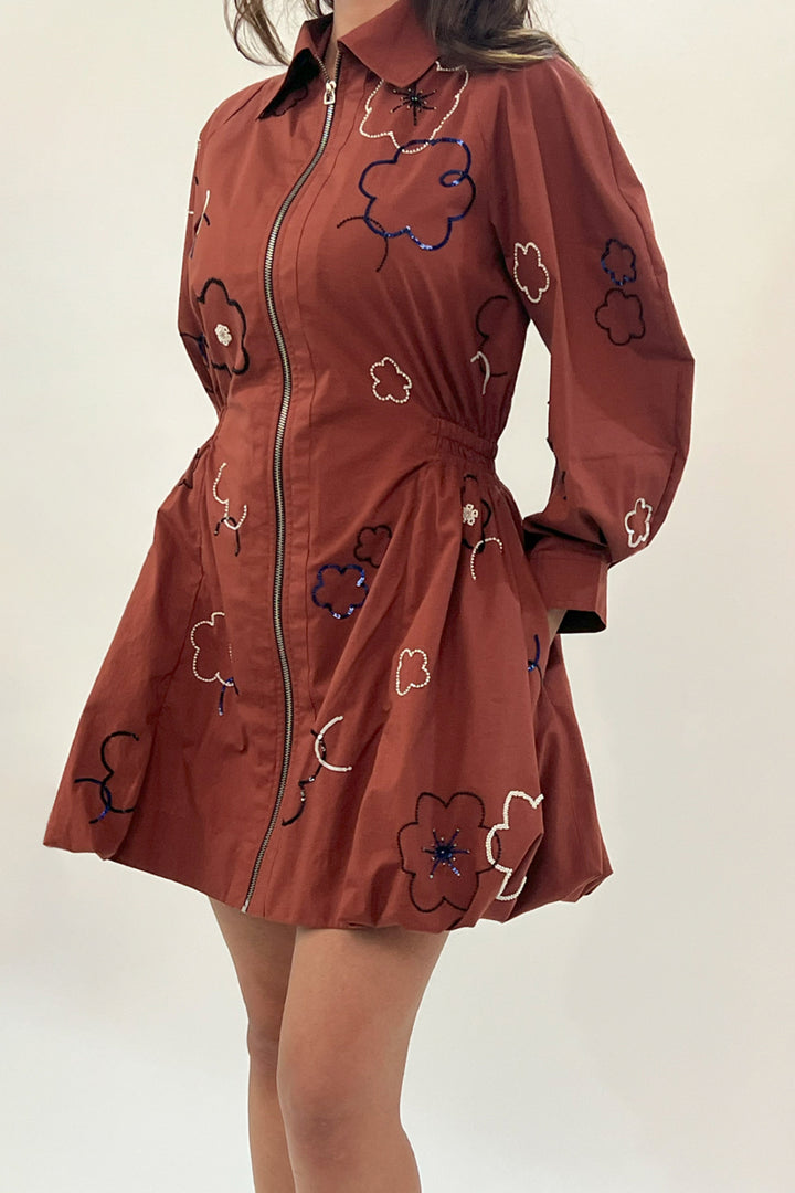 Embroidered bubble hem dress