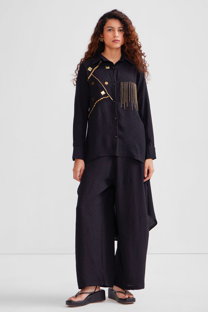 Metallic waterfall shirt set