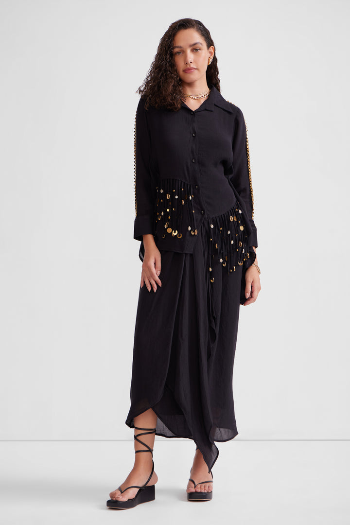 High-low tying shirt set