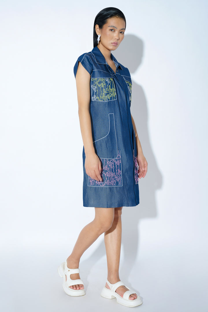 Denim doodle bug dress