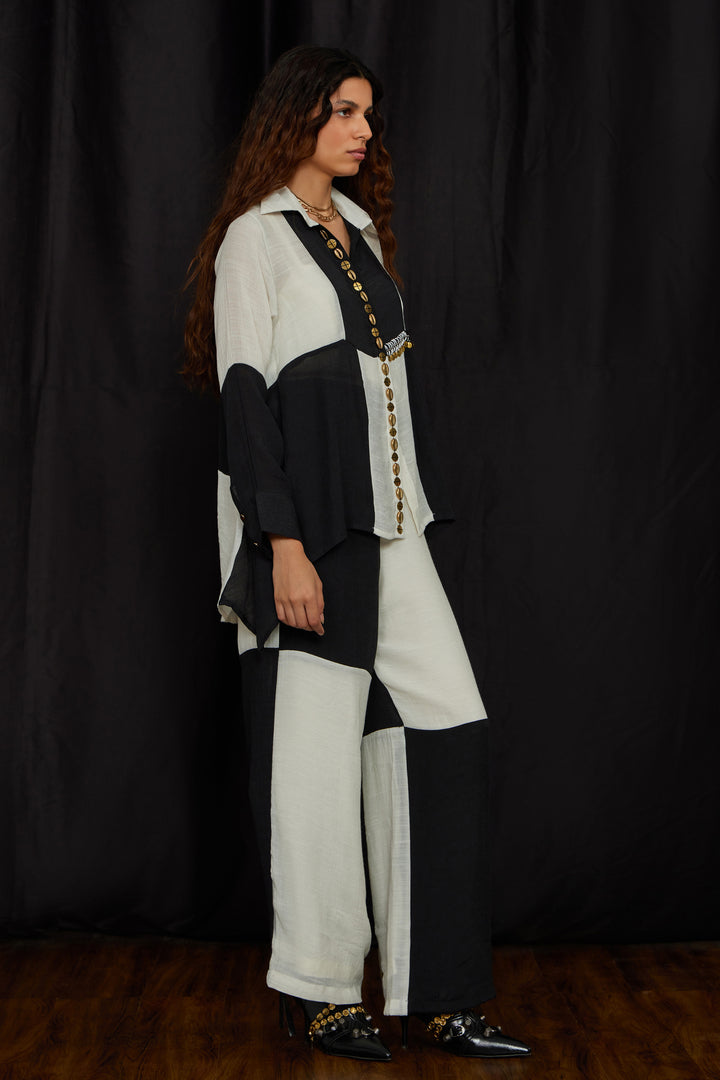 Black & white panelled shirt set