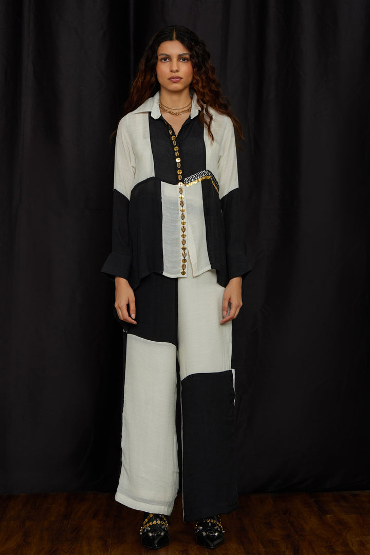 Black & white panelled shirt set