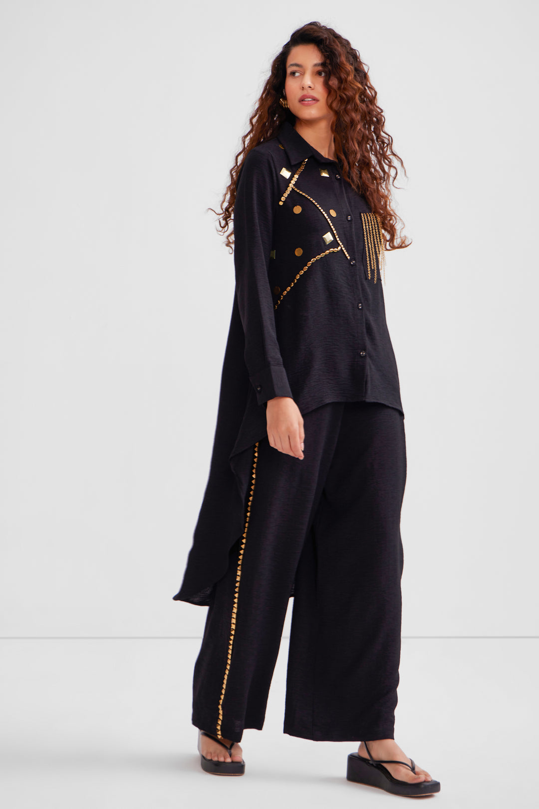 Metallic waterfall shirt set