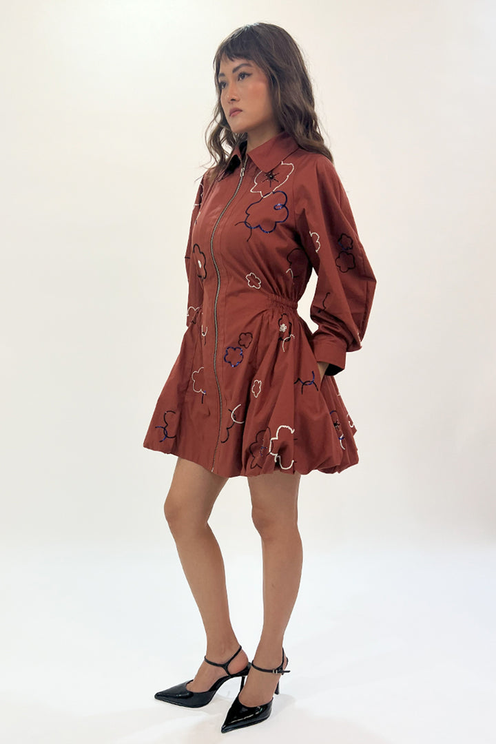 Embroidered bubble hem dress