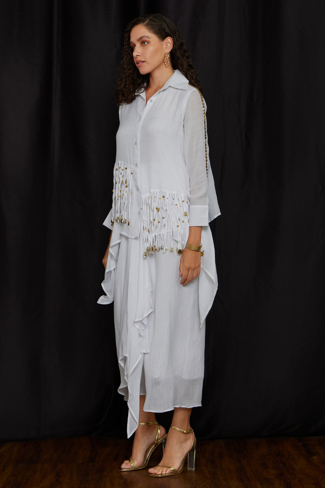 High-low tying shirt set