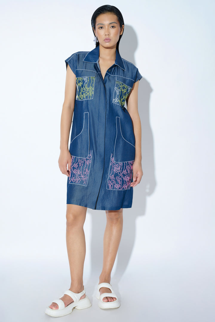 Denim doodle bug dress