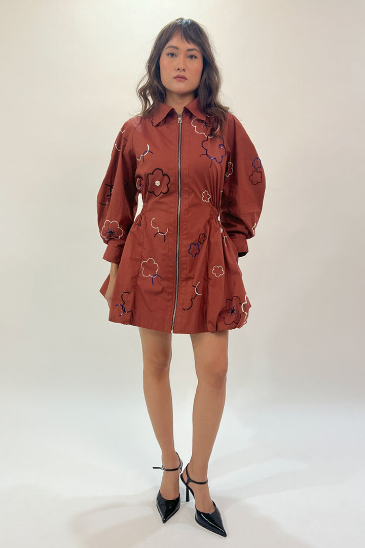 Embroidered bubble hem dress