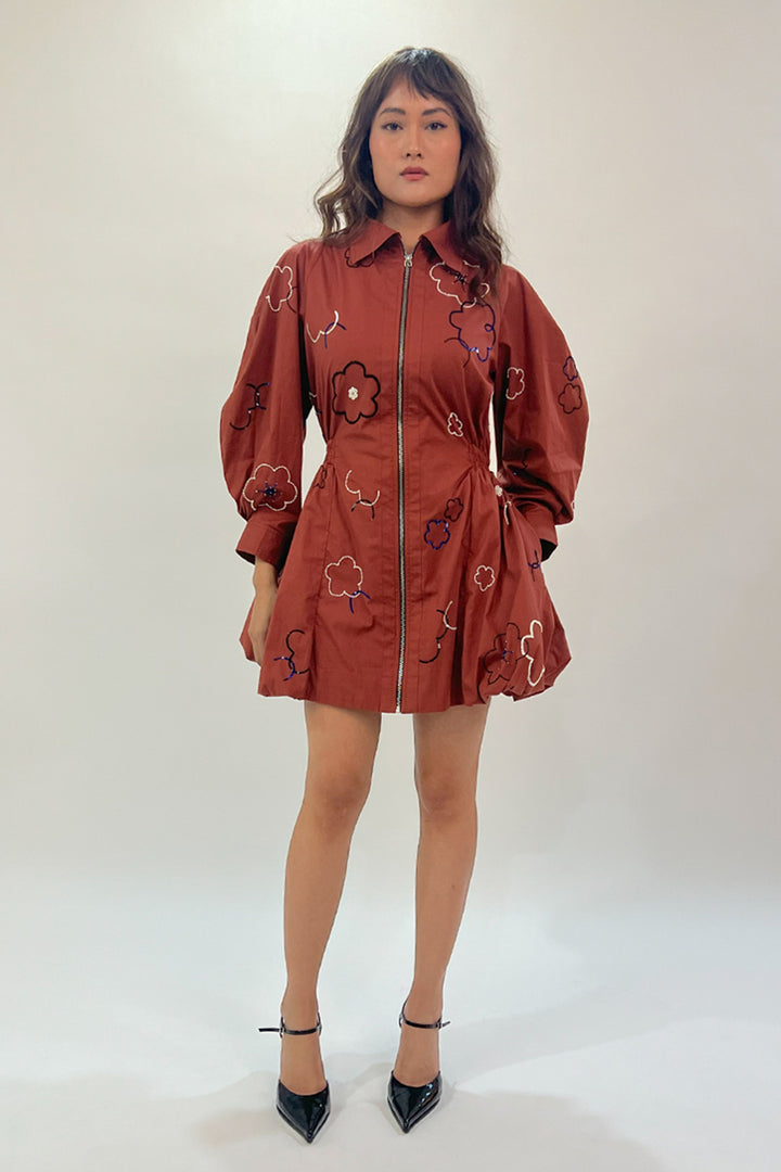 Embroidered bubble hem dress