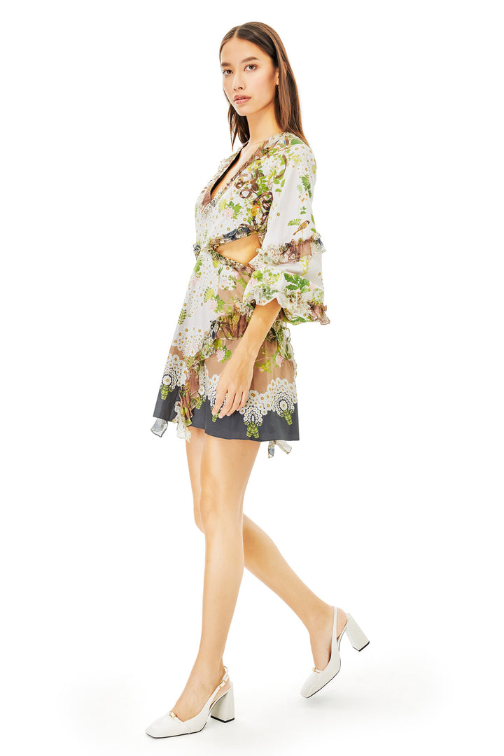 Vintage Garden Frill Cutout Dress