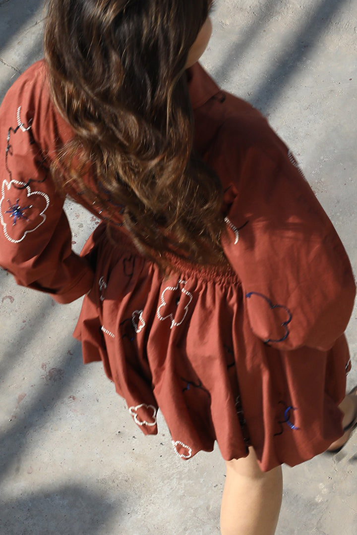 Embroidered bubble hem dress
