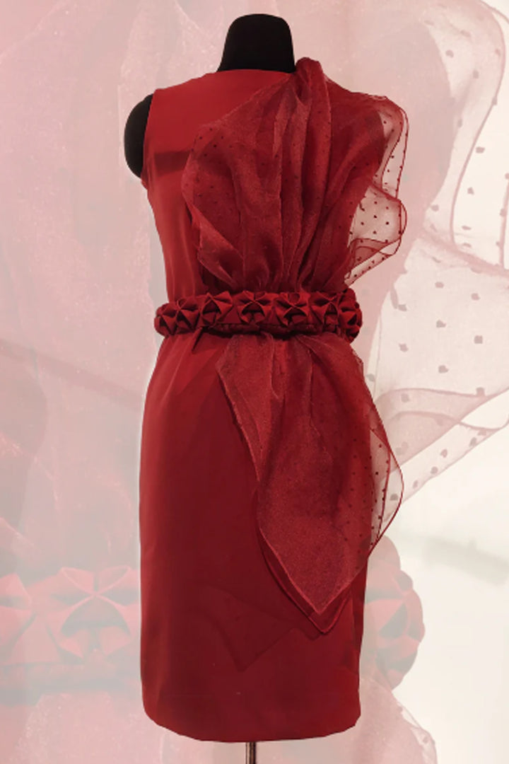 Organza Structured Dress Red