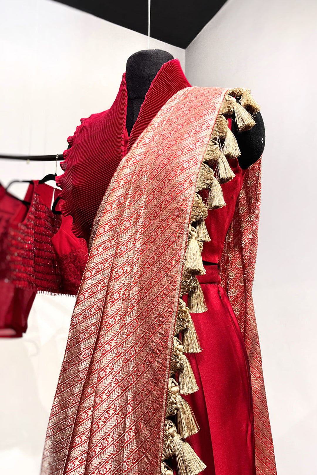 Red Banarasi Saree Set