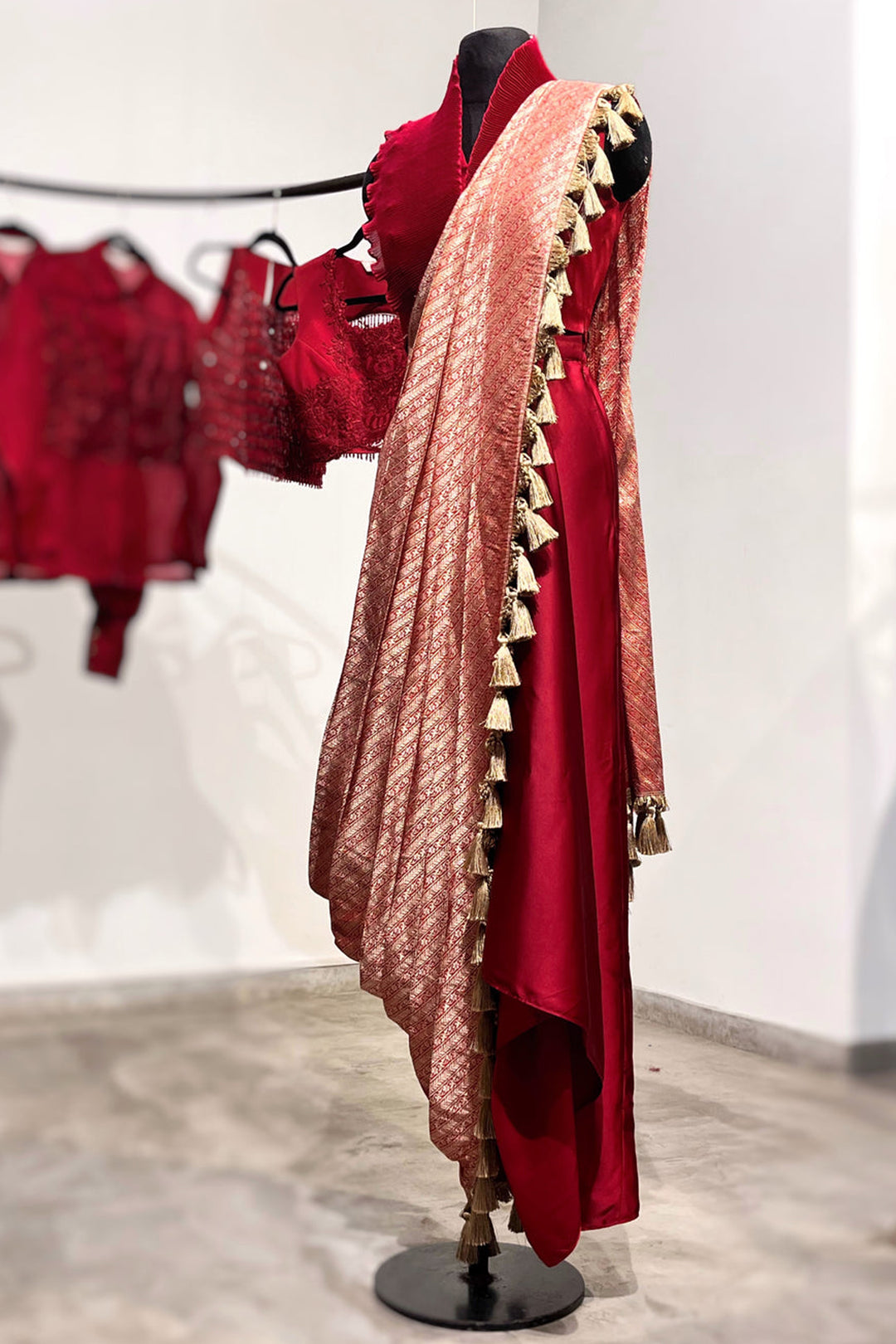 Red Banarasi Saree Set
