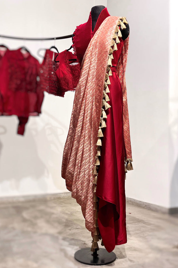 Red Banarasi Saree Set