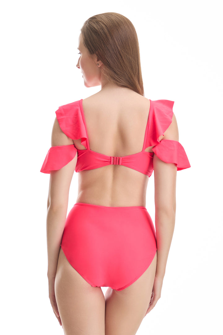 NEON RED FRILL SWIMSUIT