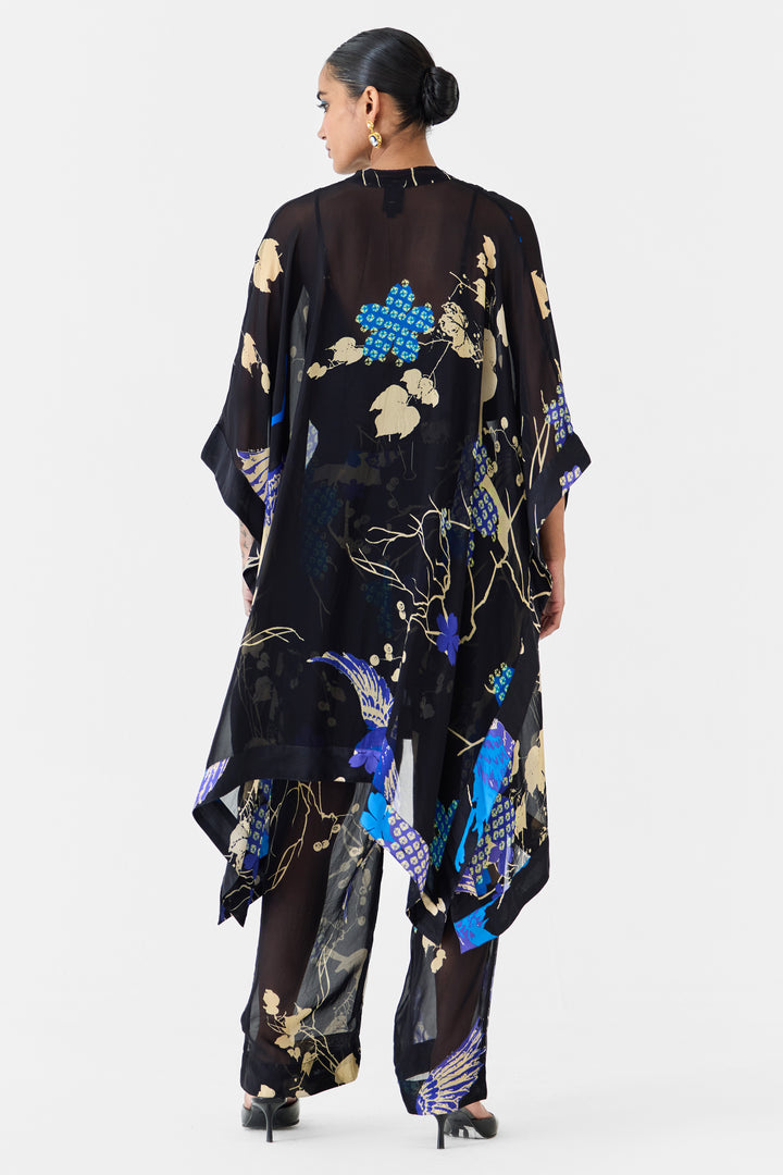 BLACK CRANE ORGANZA KIMONO & PANTS CO-ORD