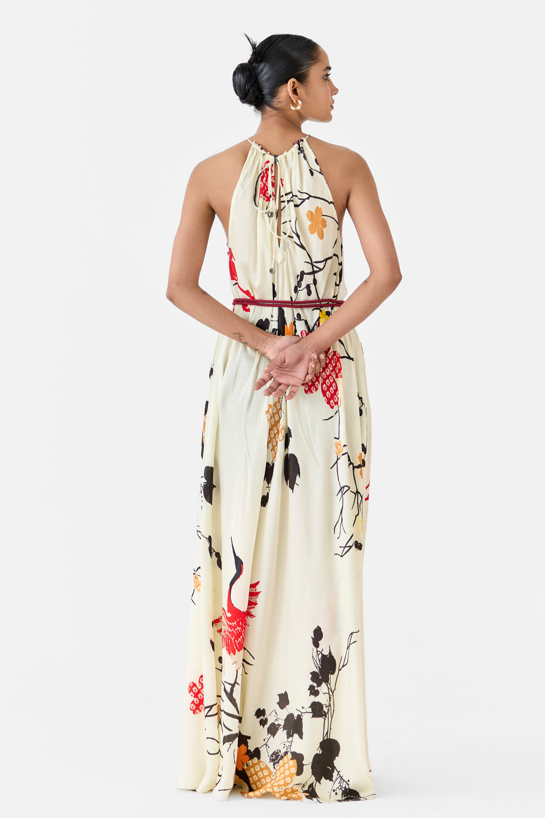 RED CRANE HALTER DRESS