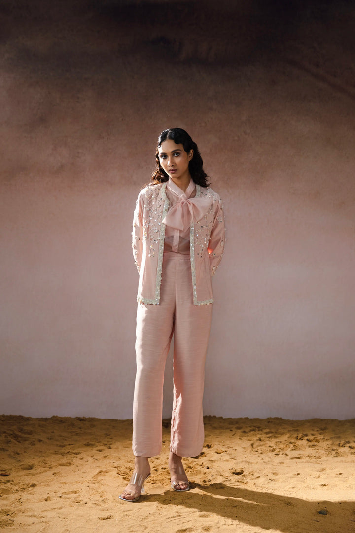 "Elowen" jacket with tie-up shirt, bustier & pants