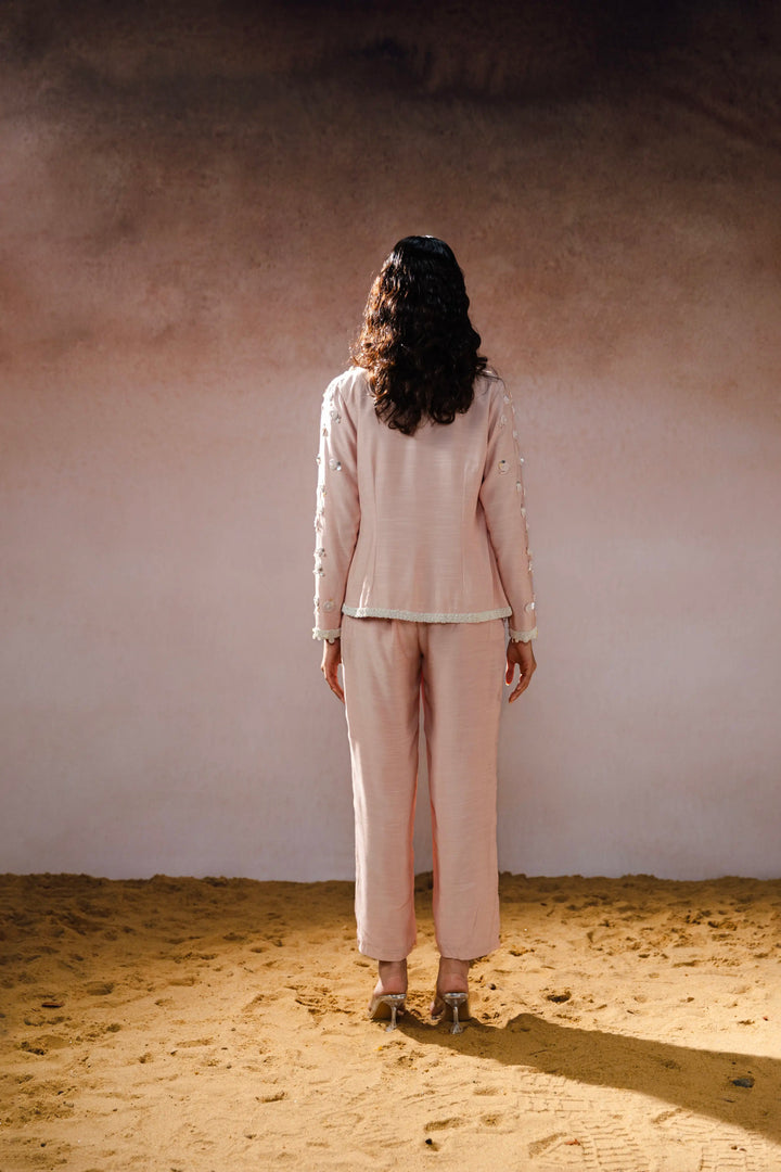 "Elowen" jacket with tie-up shirt, bustier & pants