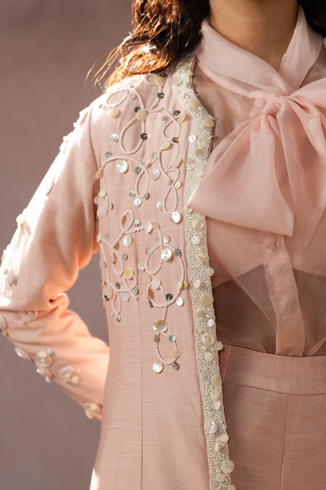 "Elowen" jacket with tie-up shirt, bustier & pants