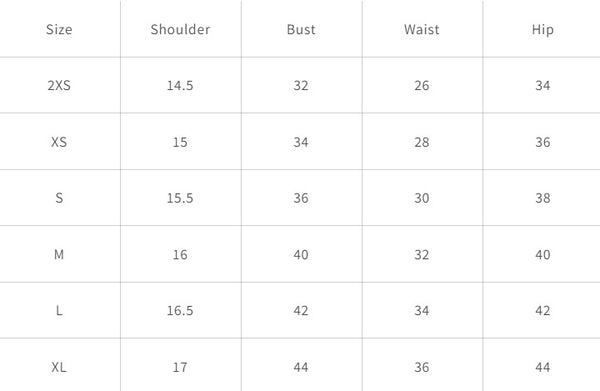 Size Chart (cm)