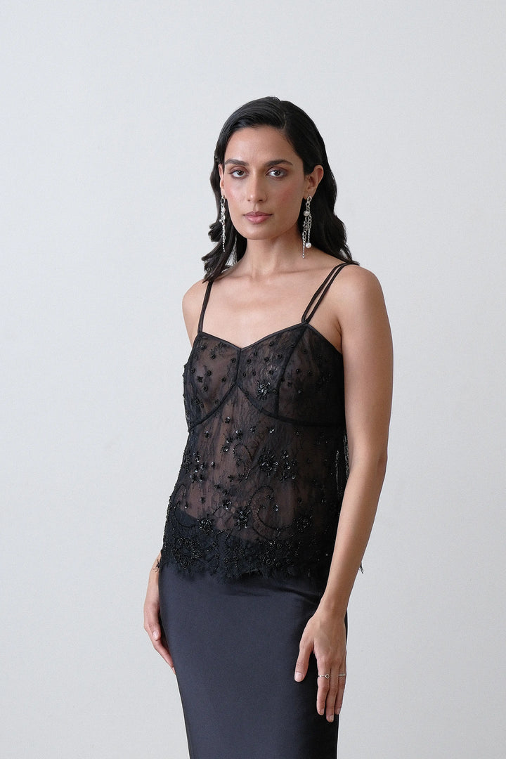 Black Embroidered Lace Top