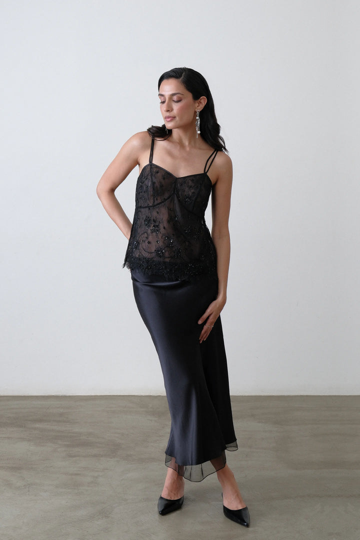 Black Embroidered Lace Top