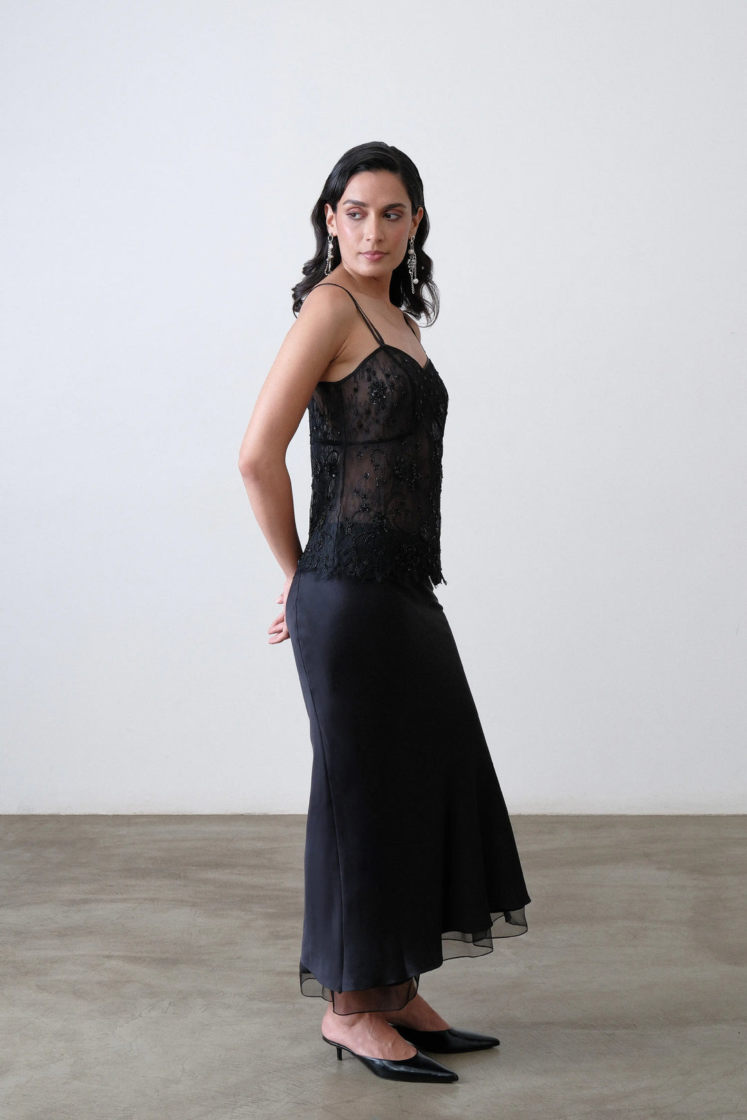 Black Silk Satin Bias Skirt