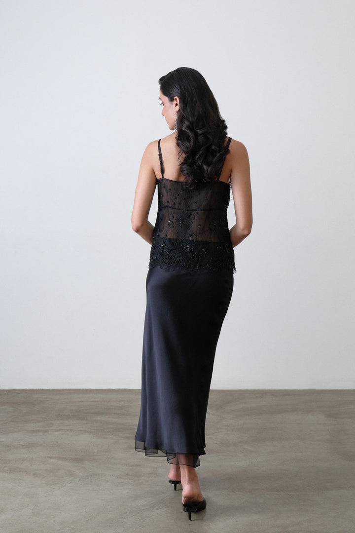 Black Silk Satin Bias Skirt