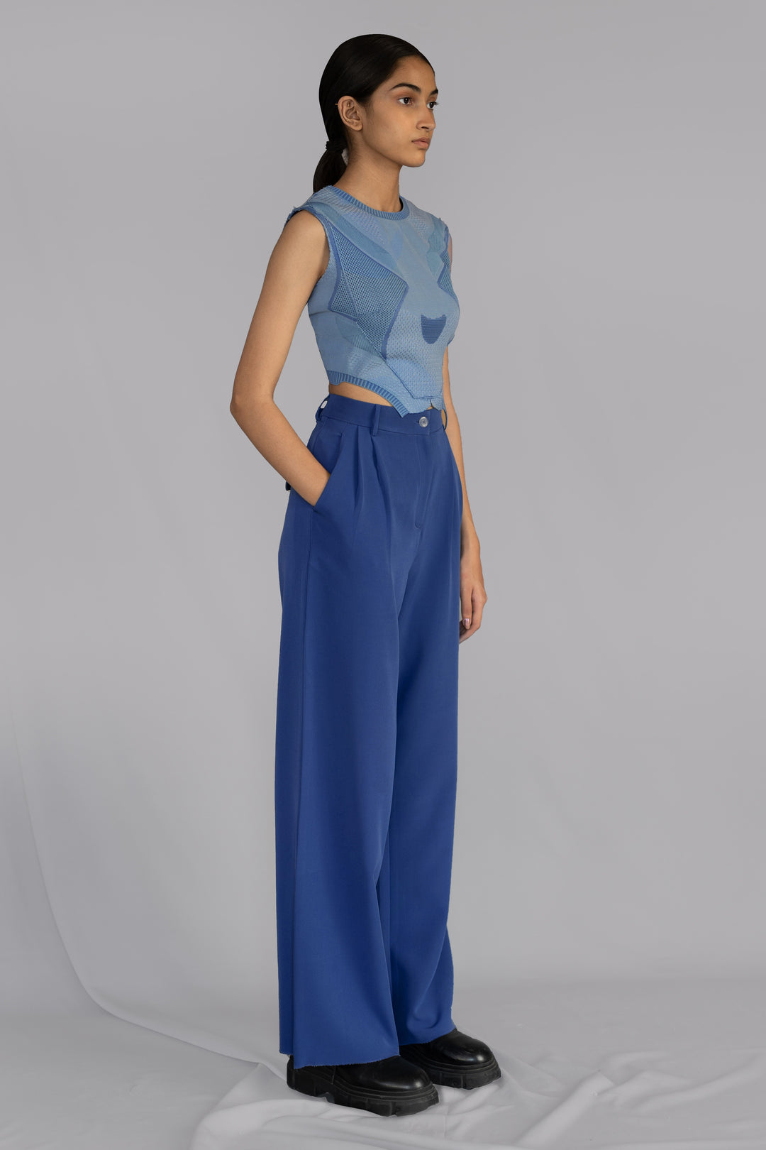 Blue Knitted panel top set