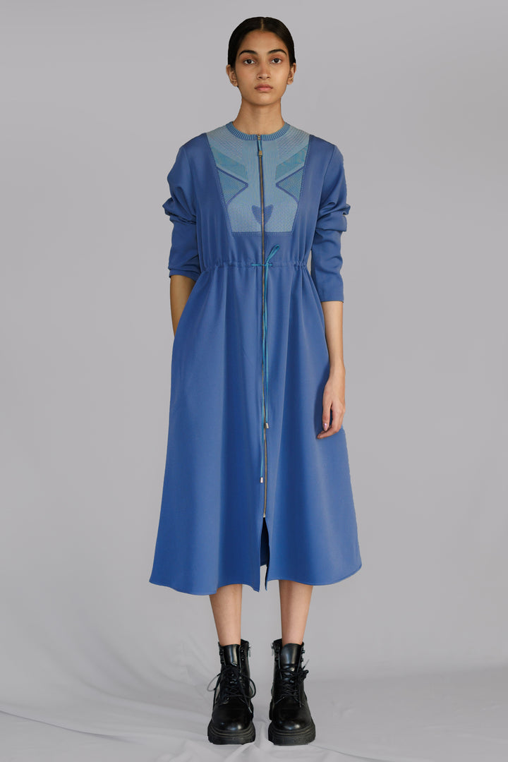 Blue Knitted panel short dress