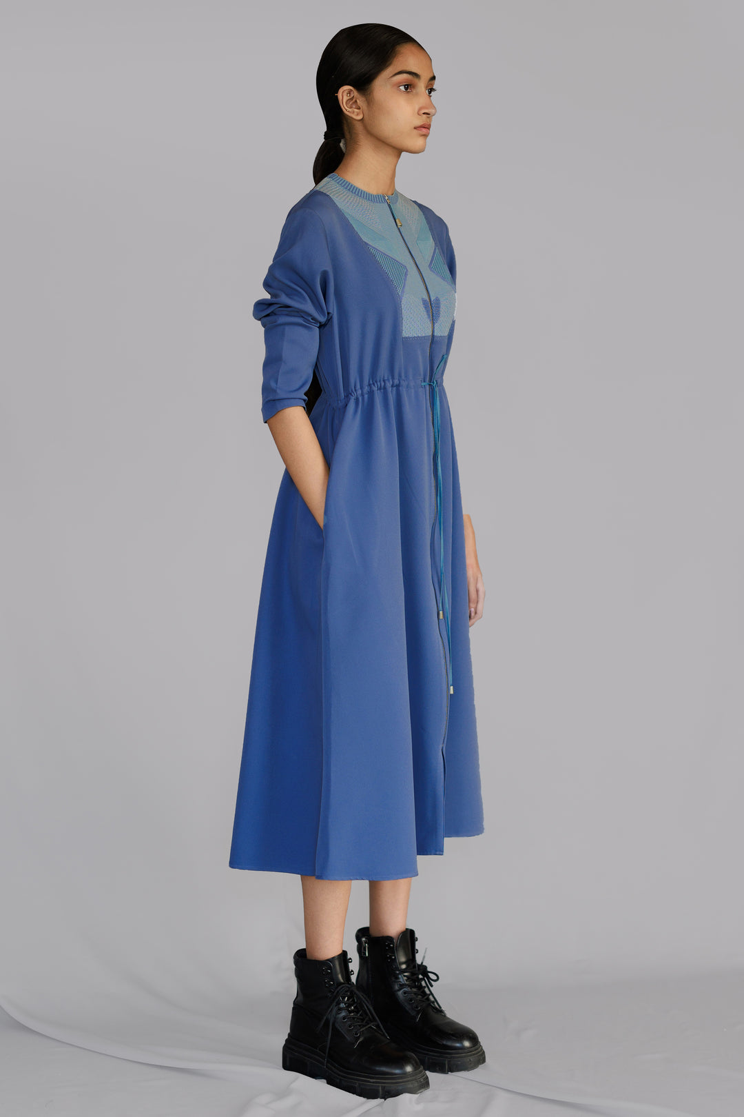 Blue Knitted panel short dress