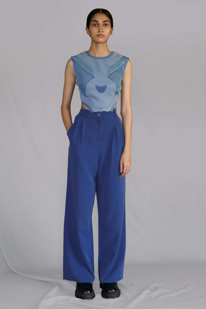 Blue Knitted panel top set
