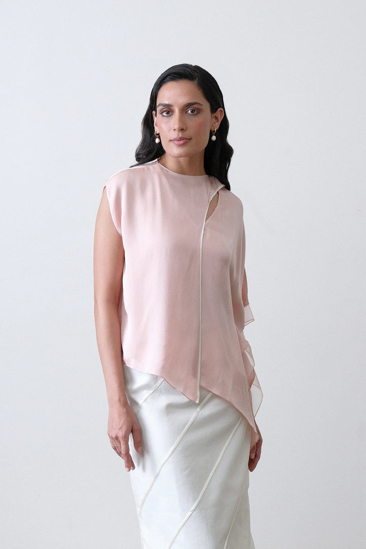 Blush Pink Satin Draped Scarf Top