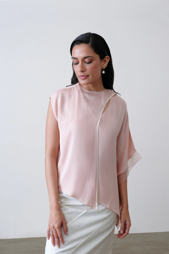 Blush Pink Satin Draped Scarf Top