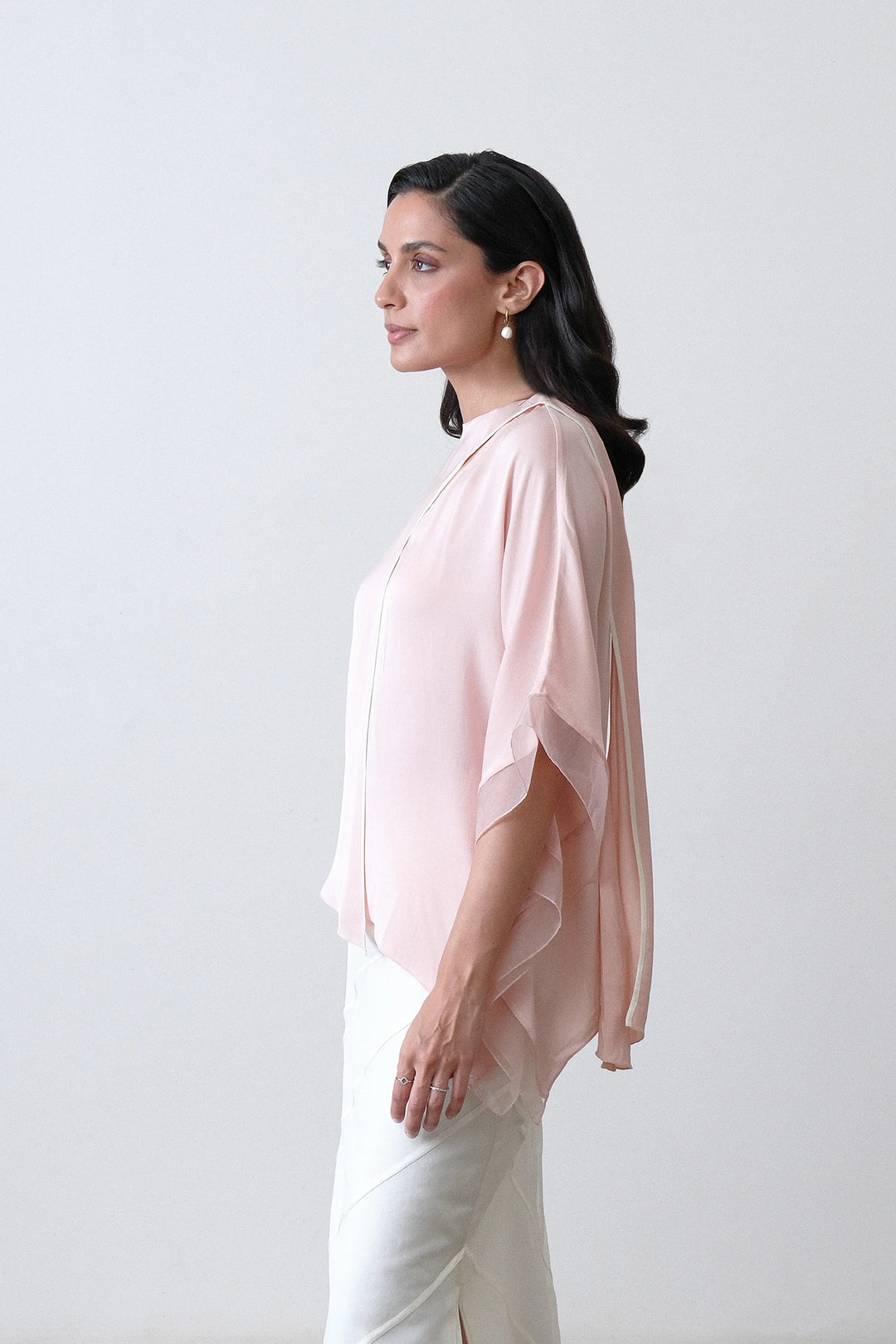 Blush Pink Satin Draped Scarf Top