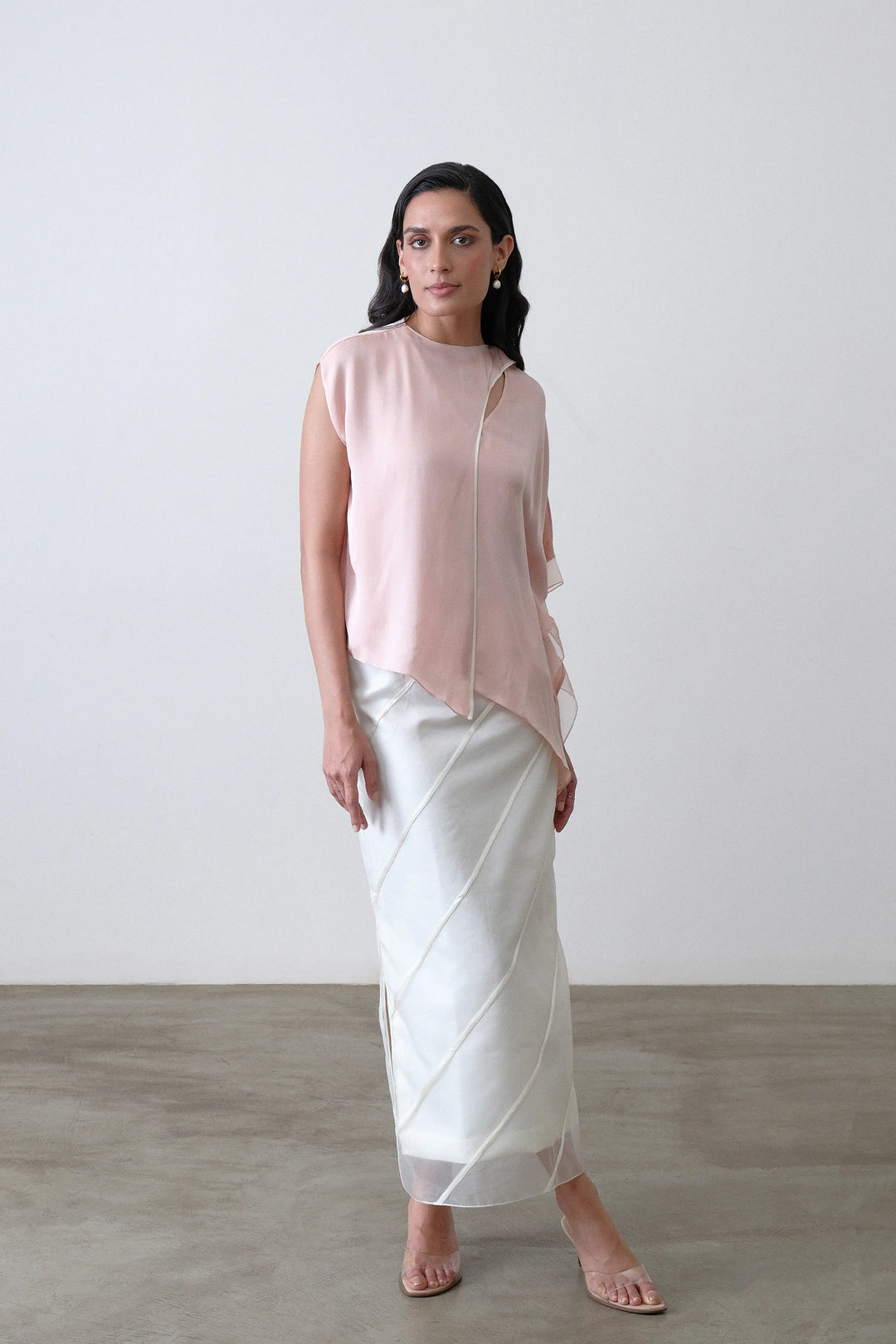 Blush Pink Satin Draped Scarf Top